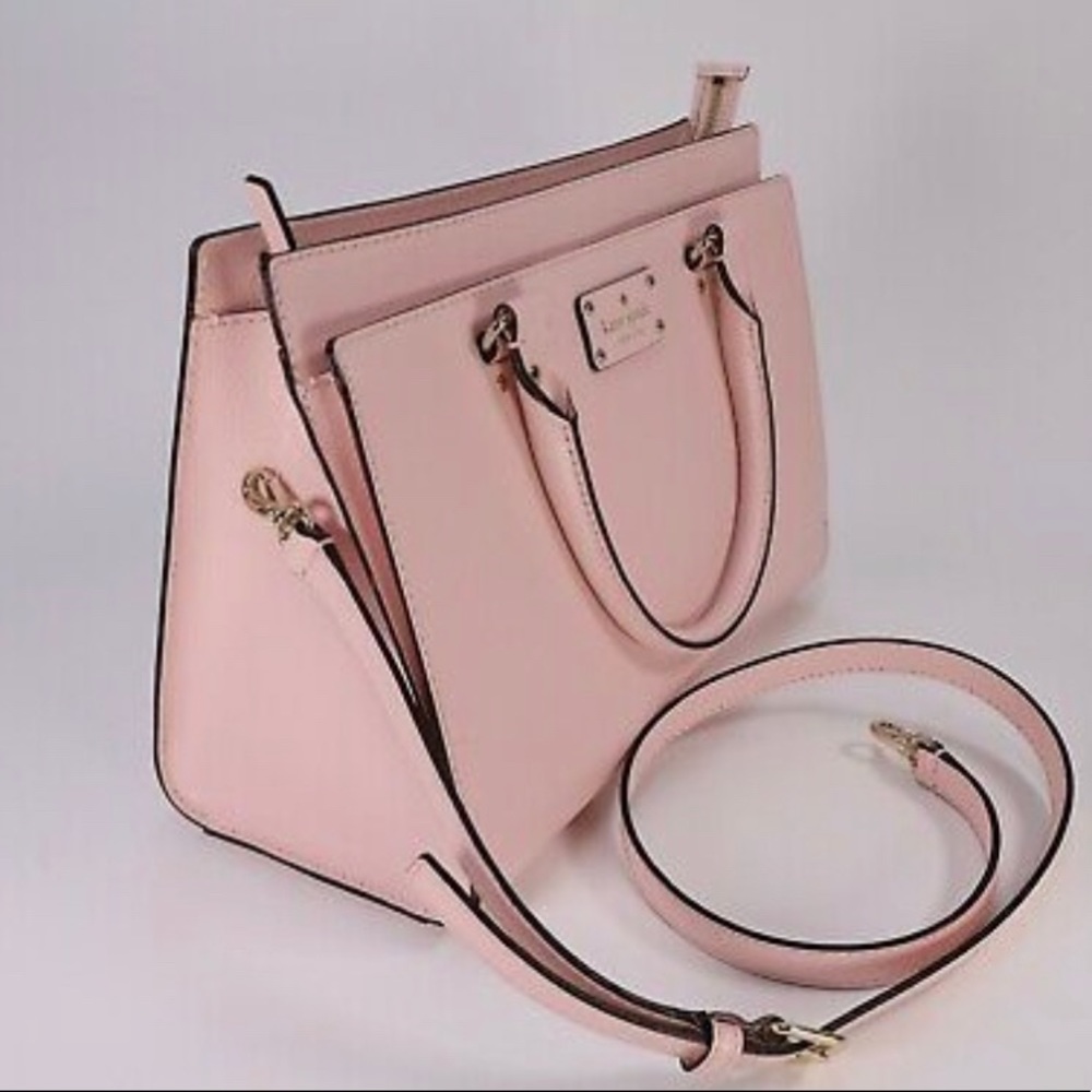 Kate Spade Wellesley Durham Satchel, pale light pink crossbody w/handles. Medium